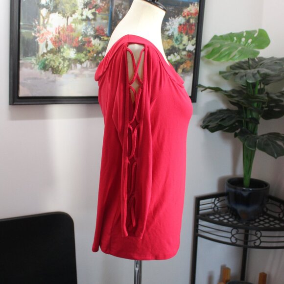 Bold Elements XXL Bright Red Cut-Out Arm Blouse Top Long Sleeve - Picture 3 of 11